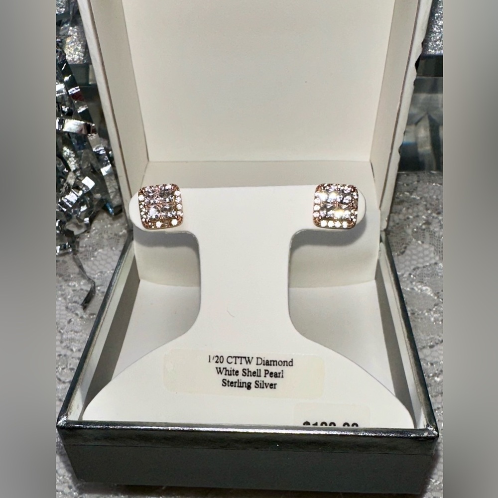 Sterling Silver Rose Gold Diamond Earrings